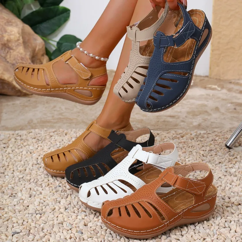 Velcro Strap Sandal - Women Closed Toe Fisherman Sandals Velcro