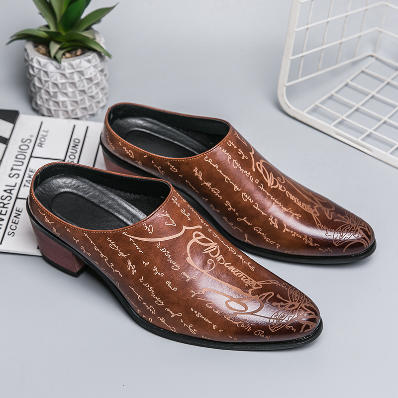 Men'S Shoes Dress Casual - Men Brown Leather Mules Slippers Retro